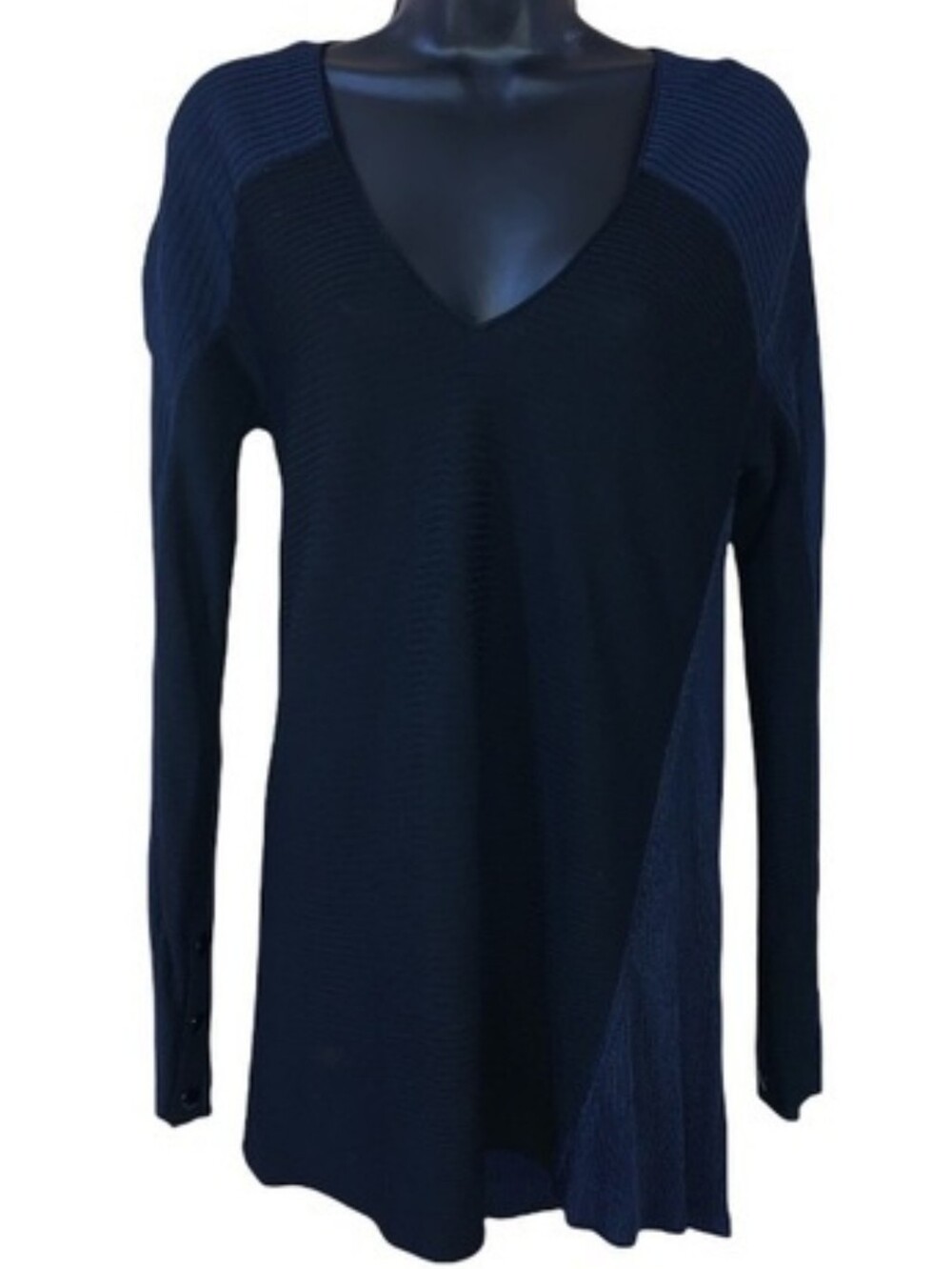 rag & bone Merino Wool Navy & Black Long Sleeve V-Neck Asymmetrical Tunic Size M